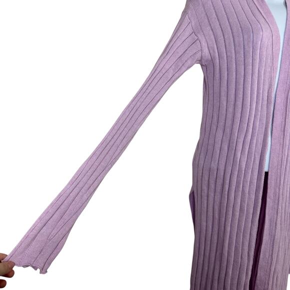 free people | ribby rib lavender ribbed long sleeve side split cardigan sz S - Picture 4 of 11